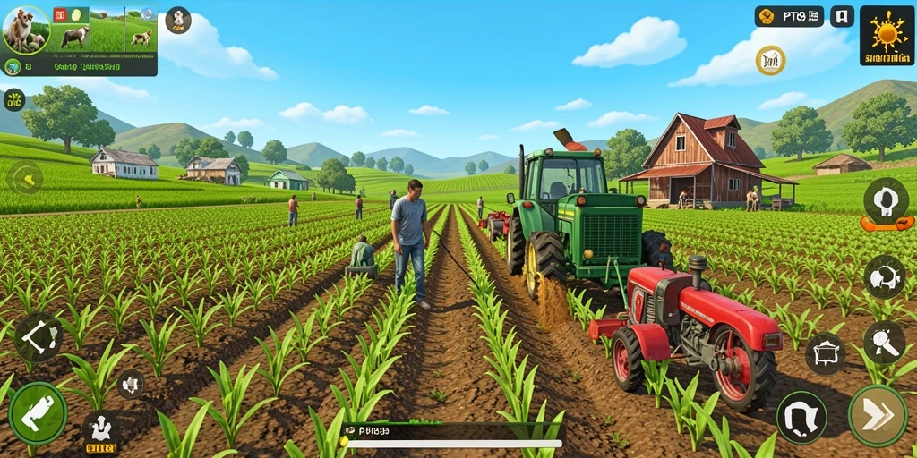 Tampilan gameplay PT89 dengan suasana pertanian yang indah.